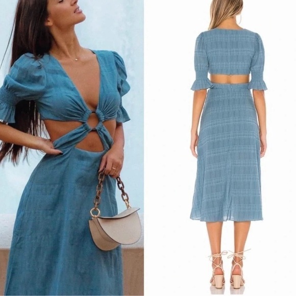 Tularosa Nanette Cut Out Midi Dress in Dusty Blue Women's Sundress Small - Picture 2 of 15